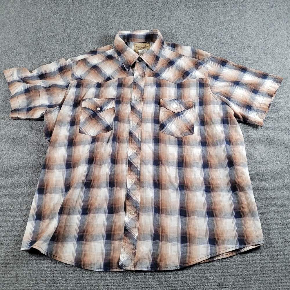 Wrangler Shirt Mens 2XL Pearl Snap Black Brown Plaid Cowboy Western Pockets